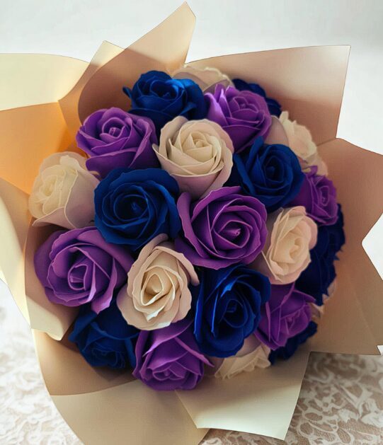 Soap Flower Bouquet - 25 Blue/Lavender Roses